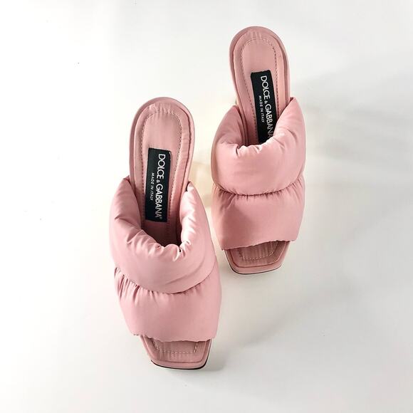 Dolce & Gabbana Pink Quilted Nylon DG Heel Slip On Puffy Mule Sandals 38 - Picture 3 of 10